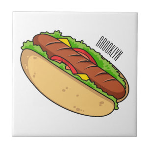 Hot dog cartoon illustration ceramic tile