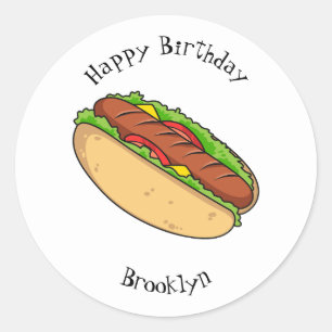 Hot dog cartoon illustration classic round sticker