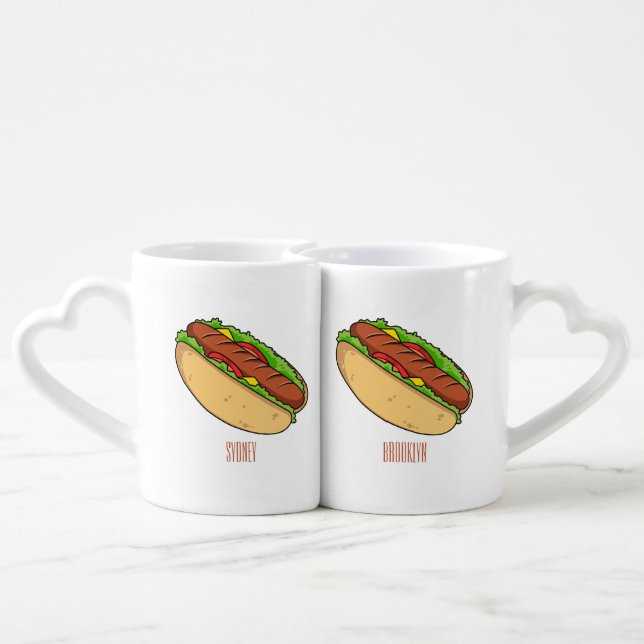 Hot dog cartoon illustration coffee mug set (Back Nesting)