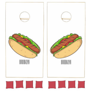 Hot dog cartoon illustration cornhole set