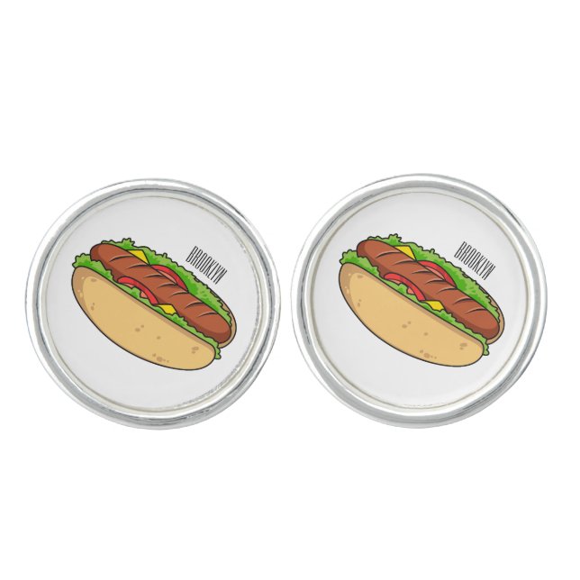 Hot dog cartoon illustration cufflinks (Front)