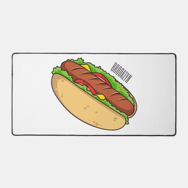 Hot dog cartoon illustration desk mat (Front)