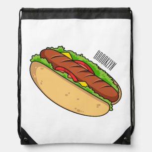 Hot dog cartoon illustration drawstring bag