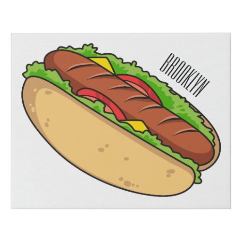 Hot dog cartoon illustration faux canvas print