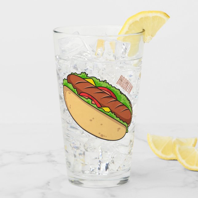 Hot dog cartoon illustration  glass (Back Ice)