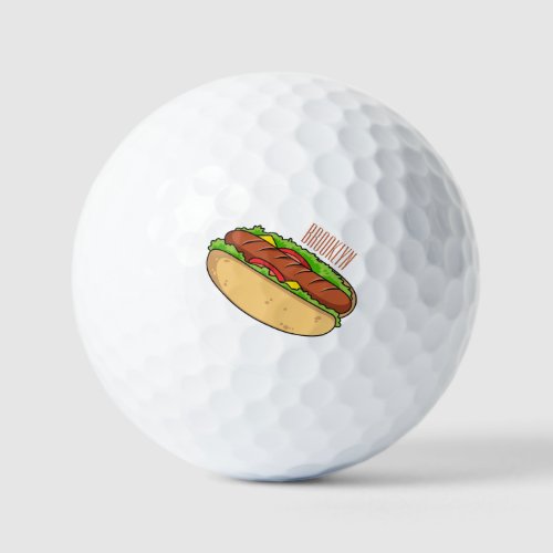 Hot dog cartoon illustration golf balls