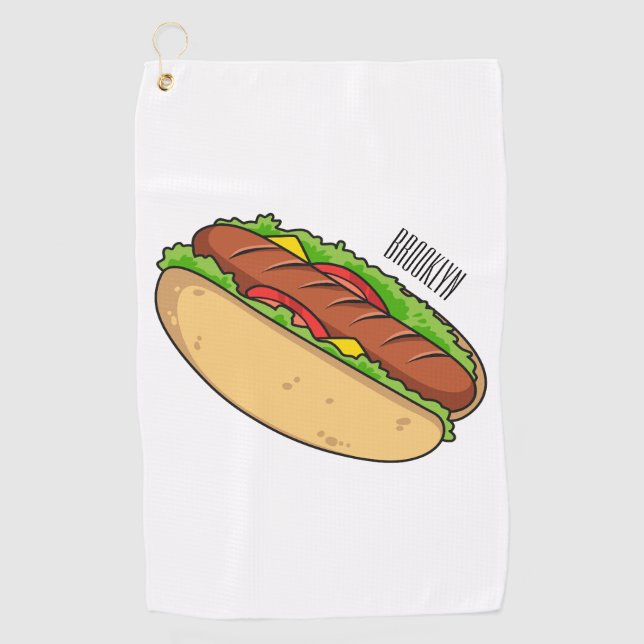 Hot dog cartoon illustration golf towel (Front)