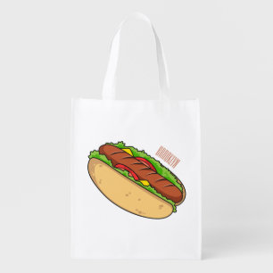 Hot dog cartoon illustration grocery bag