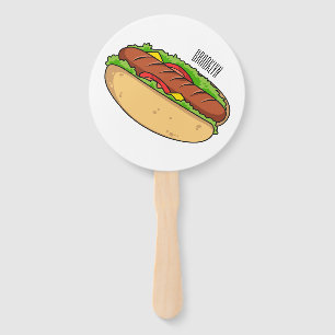 Hot dog cartoon illustration hand fan
