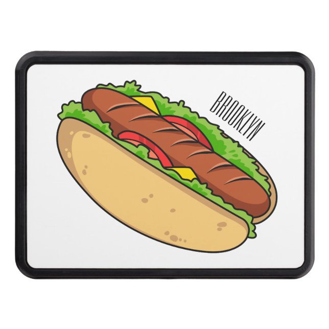 Hot dog cartoon illustration hitch cover (Front)