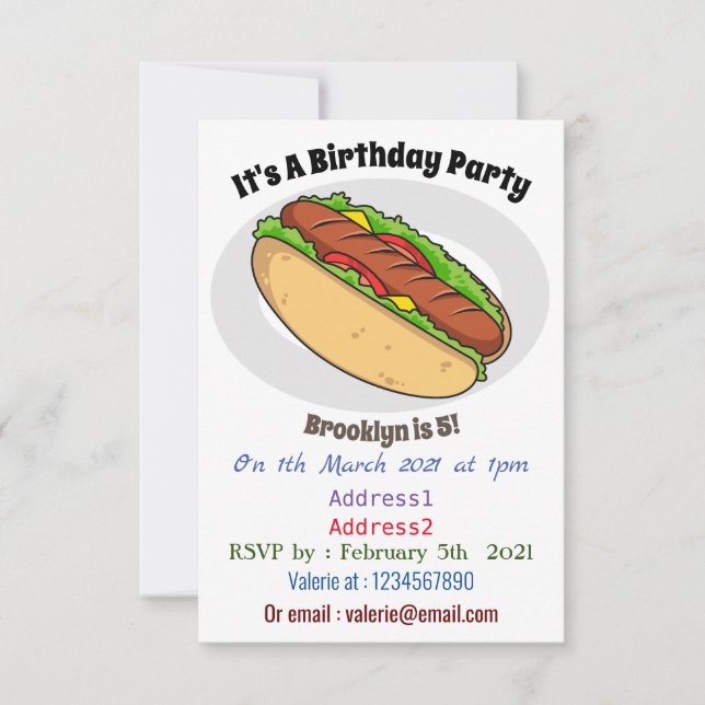 Hot dog cartoon illustration invitation (Front)