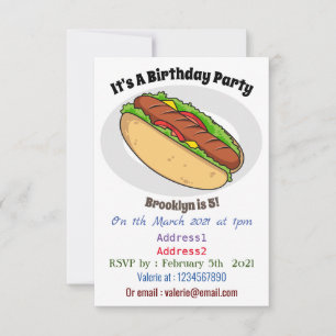 Hot dog cartoon illustration invitation