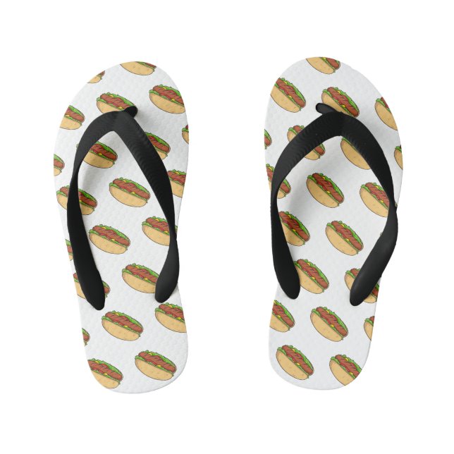 Hot dog cartoon illustration  kid's flip flops (Footbed)