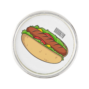Hot dog cartoon illustration lapel pin