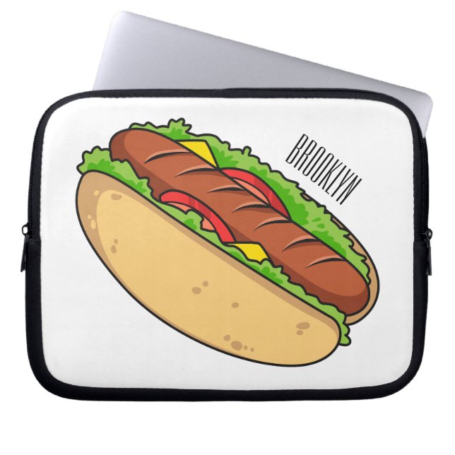 Hot dog cartoon illustration laptop sleeve (Front)