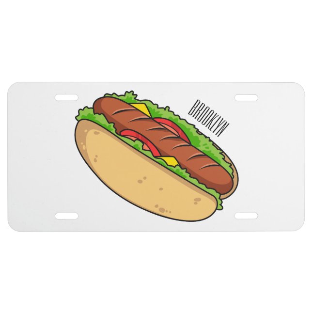Hot dog cartoon illustration license plate (Front)