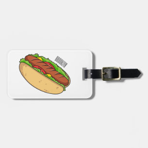 Hot dog cartoon illustration luggage tag