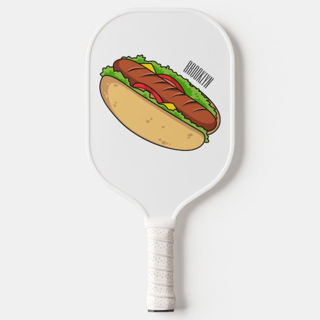Hot dog cartoon illustration pickleball paddle (Front)