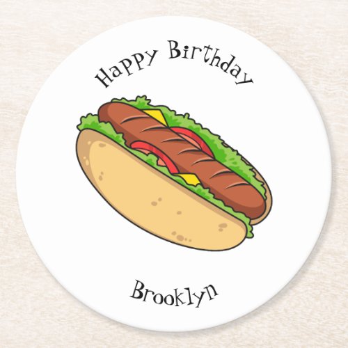 Hot dog cartoon illustration round paper coaster