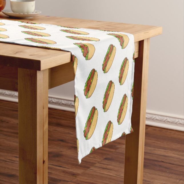 Hot dog cartoon illustration short table runner (In Situ)