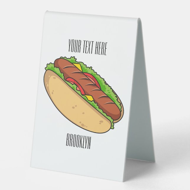 Hot dog cartoon illustration table tent (Front)
