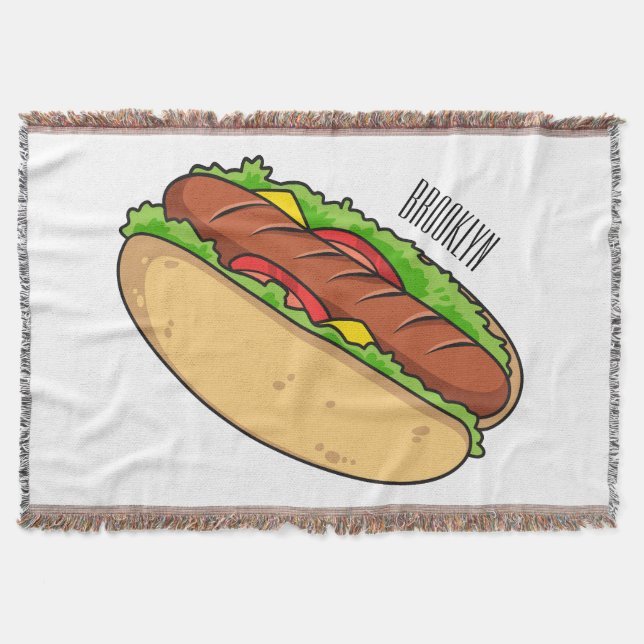 Hot dog cartoon illustration  throw blanket (Front)