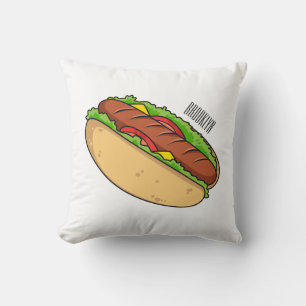 Hot dog cartoon illustration throw pillow