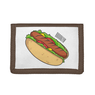 Hot dog cartoon illustration tri-fold wallet