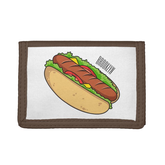 Hot dog cartoon illustration trifold wallet (Front)