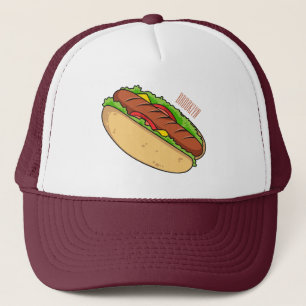 Hot dog cartoon illustration trucker hat