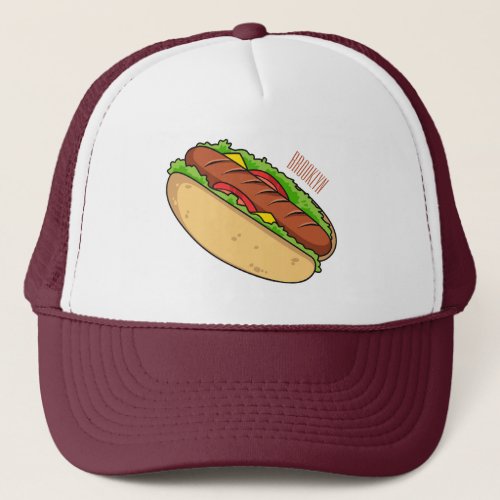 Hot dog cartoon illustration trucker hat