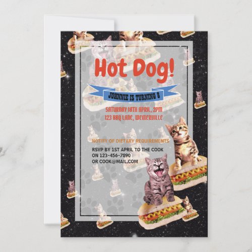 Hot Dog Cat Party Invitation