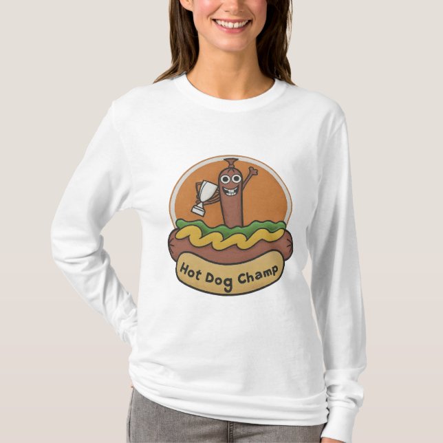 Hot Dog Champ Weiner Trophy Cute Foodie T-Shirt (Front)