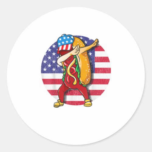 Hot Dog Dabbing 4th of July Hotdog Lover Merica Classic Round Sticker