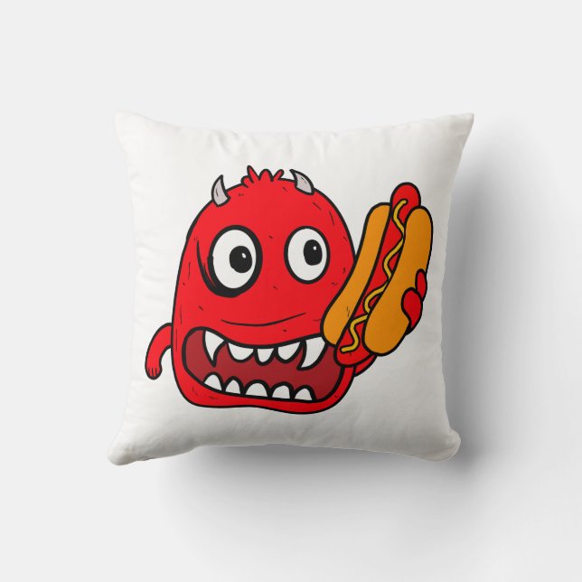 Hot Dog Devil  Throw Pillow (Back)