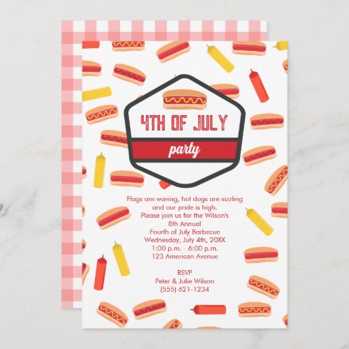Hot Dog Fast Food 4th of July BBQ Party Invitation