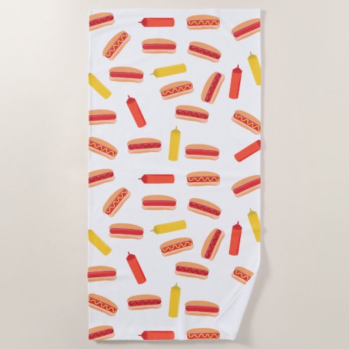 Hot Dog Fast Food BBQ Pattern  Beach Towel