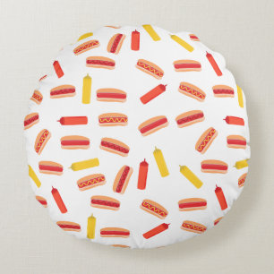 Hot Dog Fast Food BBQ Pattern Round Pillow