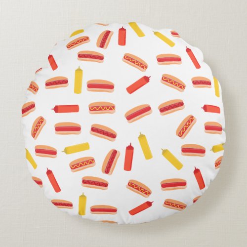 Hot Dog Fast Food BBQ Pattern  Round Pillow