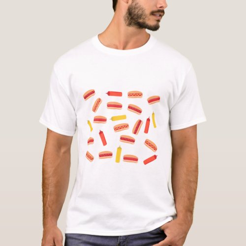 Hot Dog Fast Food BBQ Pattern  T_Shirt