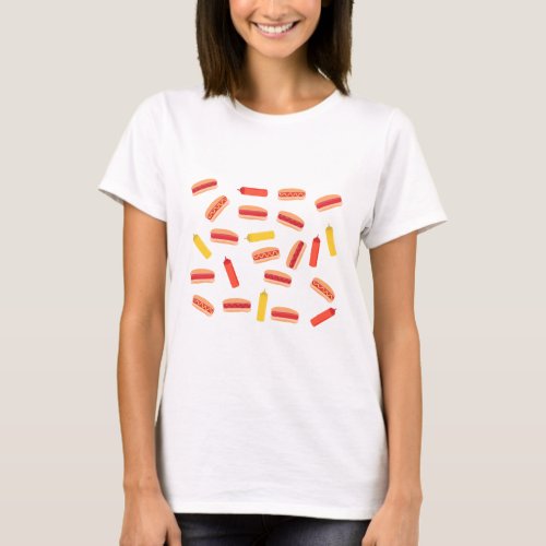 Hot Dog Fast Food BBQ Pattern  T_Shirt