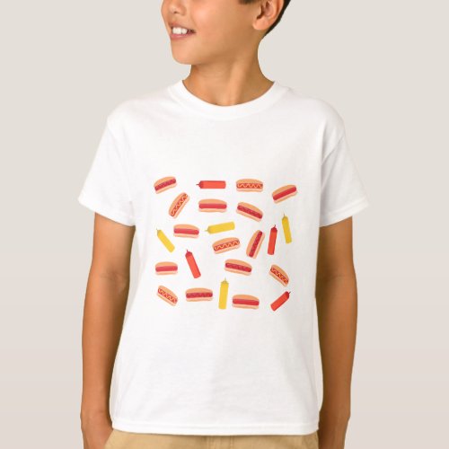 Hot Dog Fast Food BBQ Pattern  T_Shirt