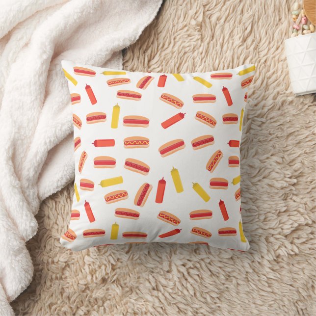 Hot Dog Fast Food BBQ Pattern  Throw Pillow (Blanket)