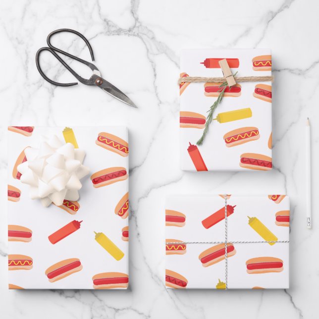 Hot Dog Fast Food BBQ Pattern  Wrapping Paper Sheets (Front)