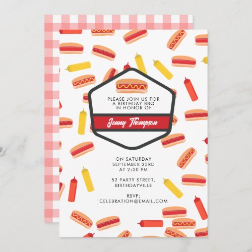 Hot Dog Fast Food Birthday Party BBQ Invitation