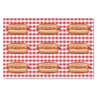 Hot Dog Fast Food Buns On Red Gingham Pattern Tissue Paper