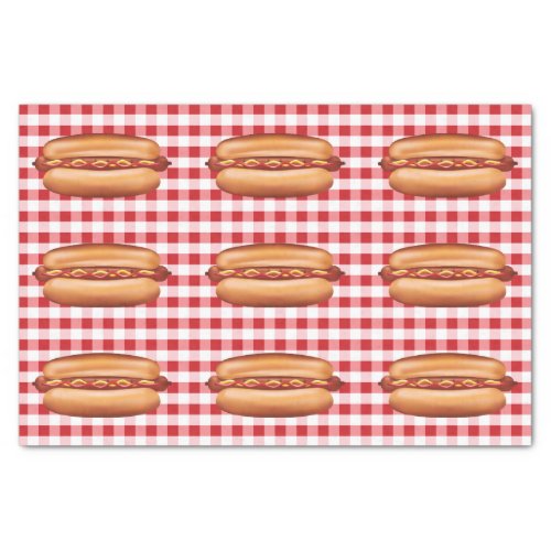 Hot Dog Fast Food Buns On Red Gingham Pattern Tissue Paper