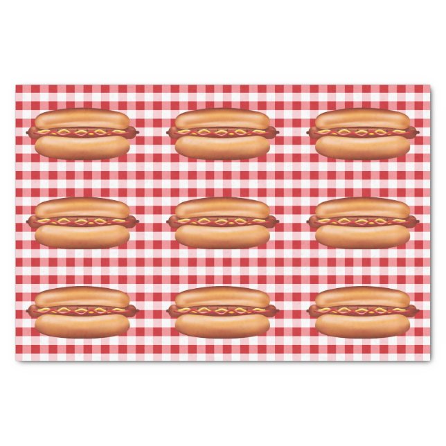 Hot Dog Fast Food Buns On Red Gingham Pattern Tissue Paper (Front)
