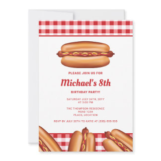 Hot Dog Fast Food Illustration Birthday Party Invitation