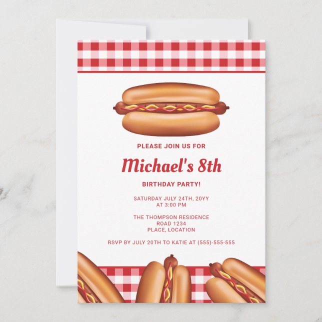 Hot Dog Fast Food Illustration Birthday Party Invitation (Front)